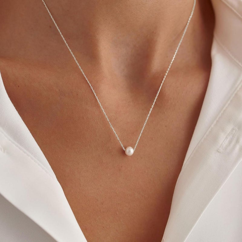 VRIUA Pearl Necklaces for Women - 14k Gold Plated Dainty Pearl Necklace with CZ Diamond Minimalist Wedding Bridal Jewelry Gift for Her - Image 5